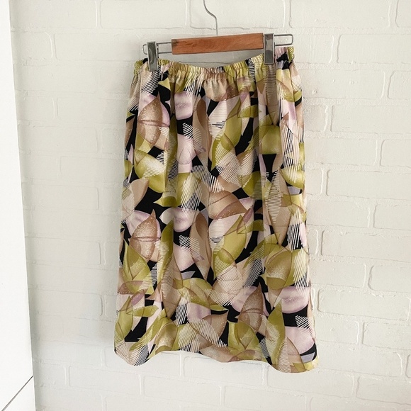 Vintage Midi Skirt Geometric print Lime green Lavender Tan Black Sz 16 - Picture 2 of 8